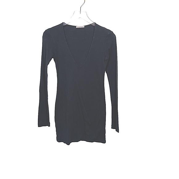 Standard James Perse Black V-Neck Supima Cotton Long Sleeve Mini Dress Size 2 - Picture 3 of 10